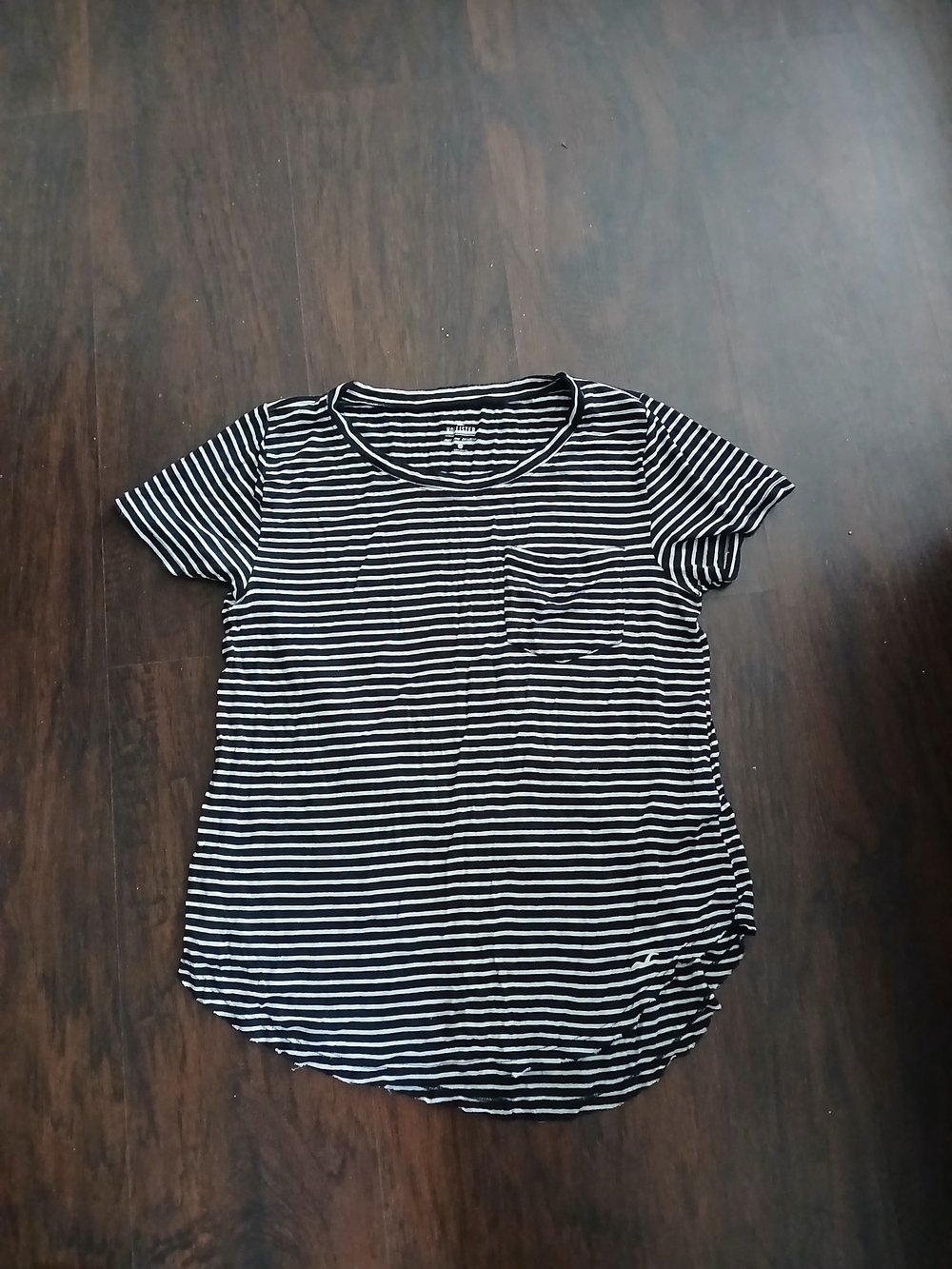Hollister Black and White Striped Short Sleeve Pocket Tee